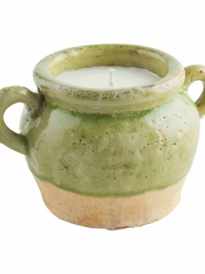 Double Handle Green Glazed Confit Pot Candle