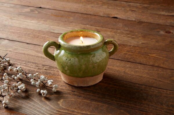 Double Handle Green Glazed Confit Pot Candle